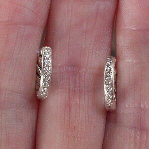 Current Item - Sculpted Cable Huggie Diamond Hoop Earrings - NIB - Box & Pouch